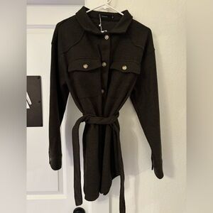 Women's Zesica Army Green Peacoat style Belted Jacket